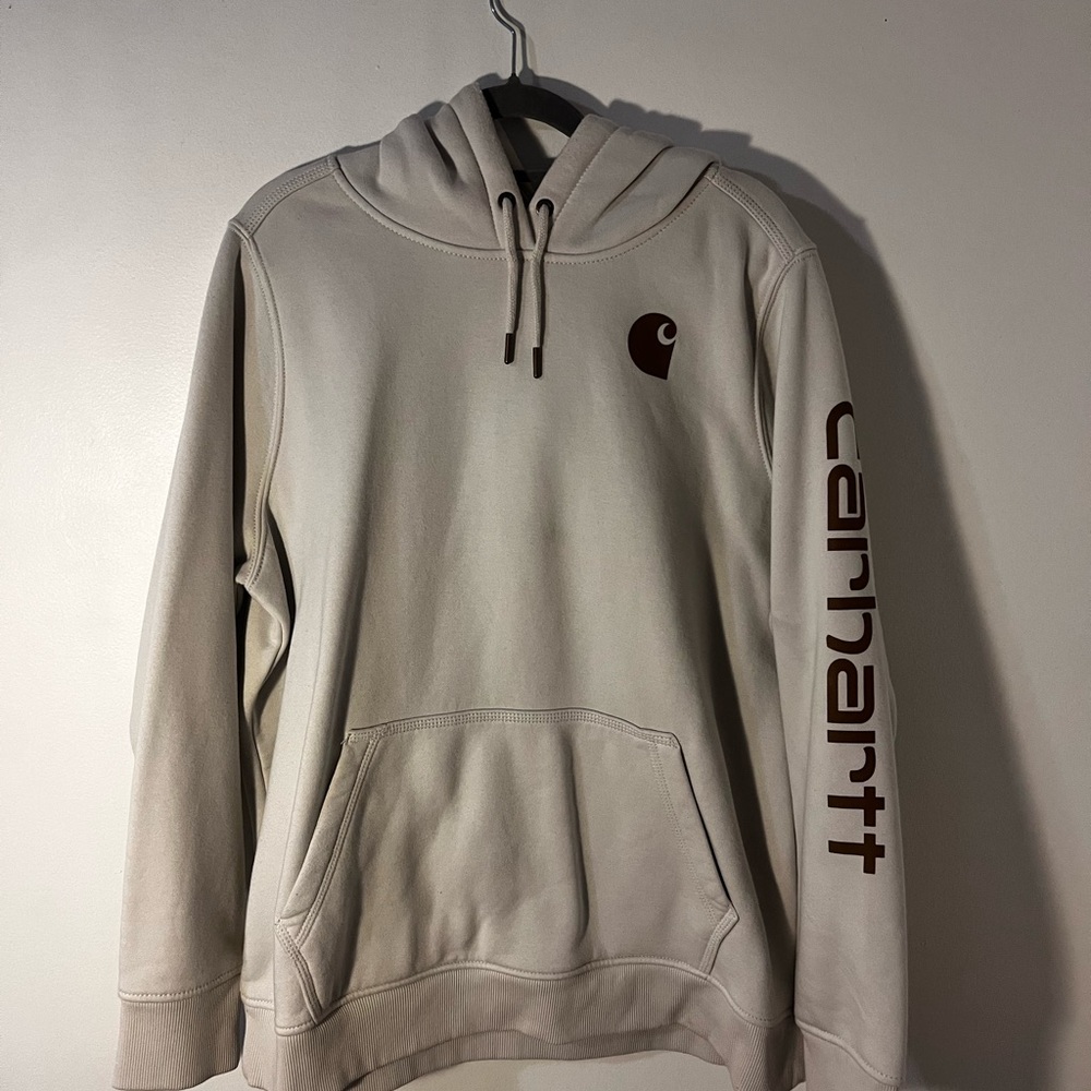 Carhartt Men's Beige Hoodie with Brown Logo